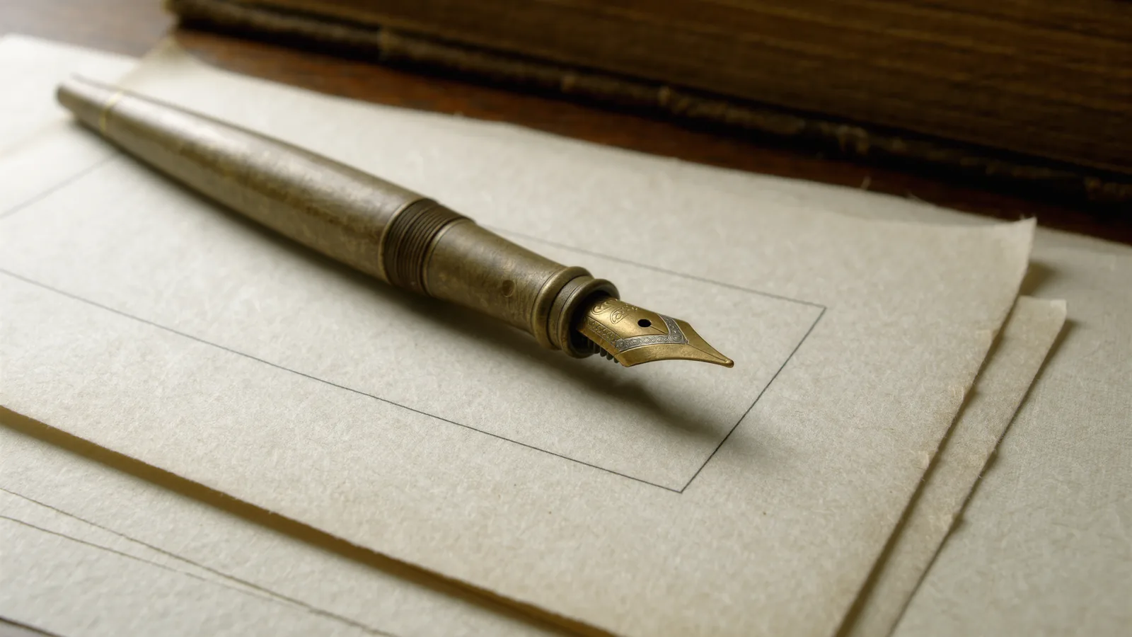 Ein bedrucktes Formular auf cremefarbenem Papier mit einem Messingstift