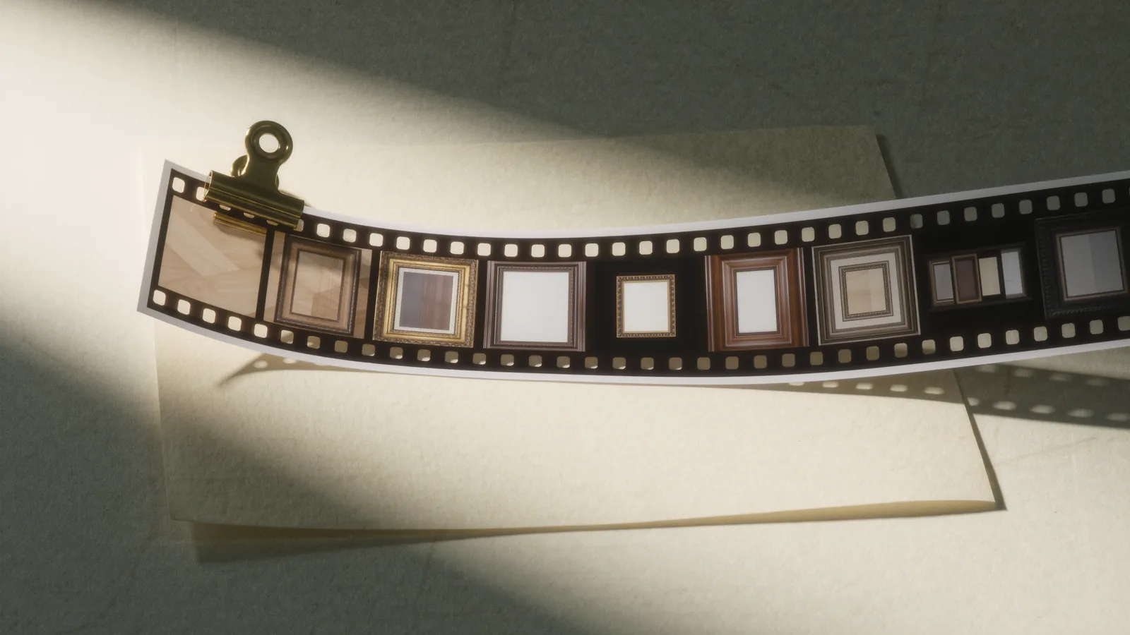 A strip of photographic negatives on ivory paper
